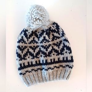 Fair Isle knitted wool alpaca blend bobble beanie